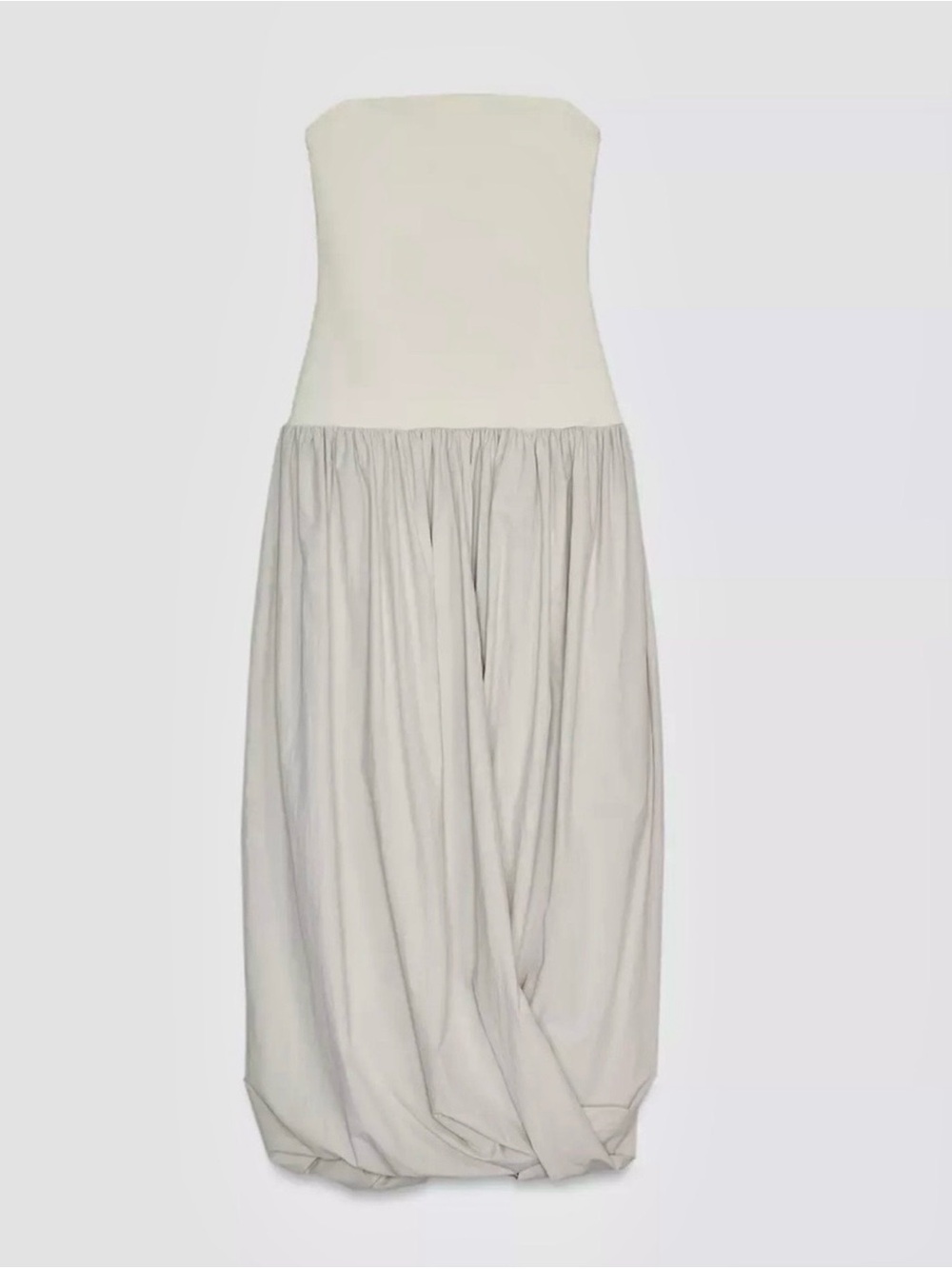 Zara Strapless Two-Tone Maxi Skirt Dress in White and Light Gray